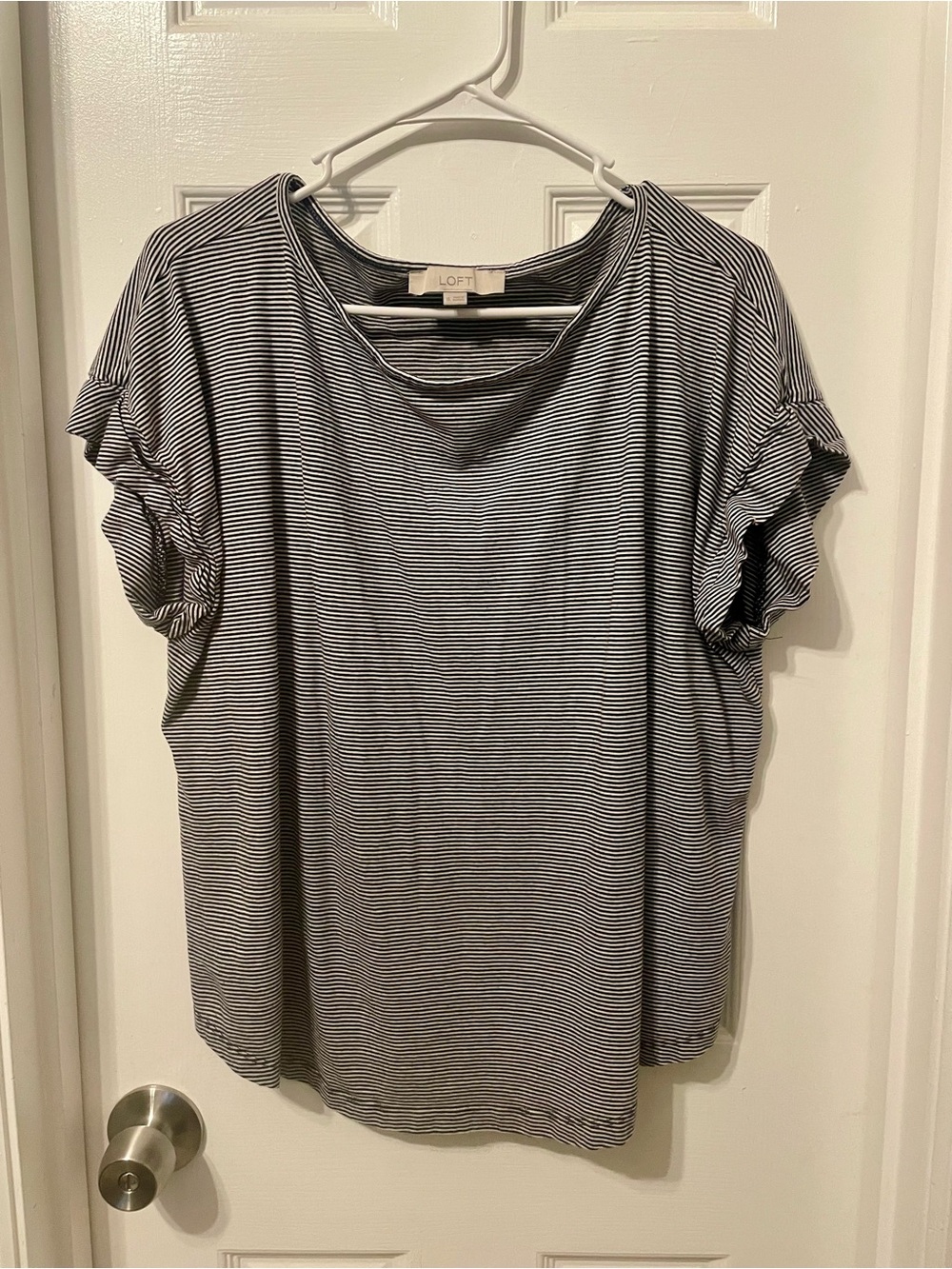 LOFT Black and White Micro-Stripe Short Sleeve Tee